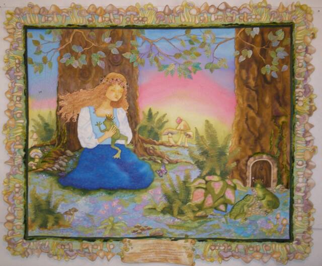 Fairy Tale Art Quilt Hand-Painted Frog Prince Wall Hanging - image 1