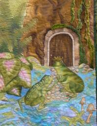 Fairy Tale Art Quilt Hand-Painted Frog Prince Wall Hanging - thumbnail 4