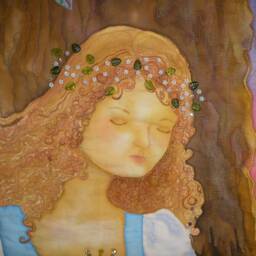 Fairy Tale Art Quilt Hand-Painted Frog Prince Wall Hanging - thumbnail 2