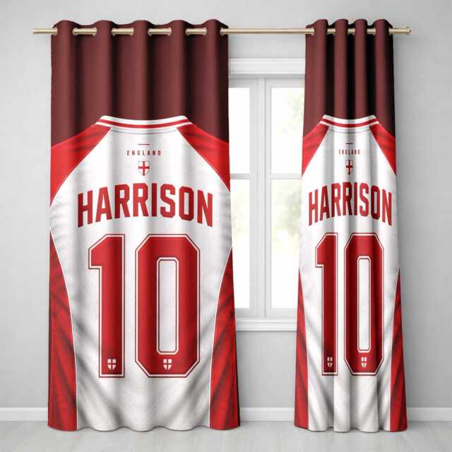 Personalised Name England Flag Curtains Football T Shirt Number Supporter Decor St Georges Cross Sports Match Fan Bedroom Window Drapes Gift - image 1