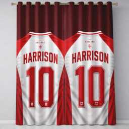 Personalised Name England Flag Curtains Football T Shirt Number Supporter Decor St Georges Cross Sports Match Fan Bedroom Window Drapes Gift - thumbnail 2