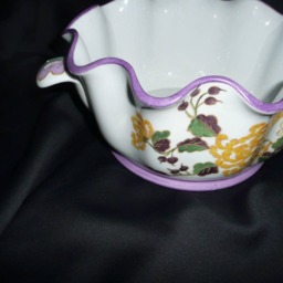 Hand-Painted Porcelain Planter Stylized Mauve & Yellow Chrysanthemums - thumbnail 4
