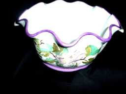 Hand-Painted Porcelain Planter Stylized Mauve & Yellow Chrysanthemums