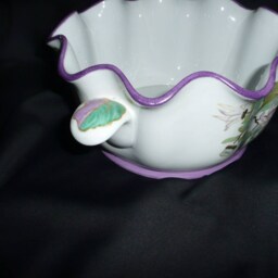 Hand-Painted Porcelain Planter Stylized Mauve & Yellow Chrysanthemums - thumbnail 2