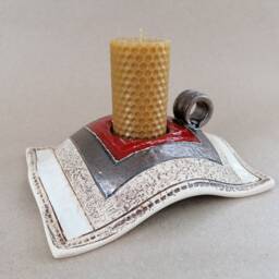 Candle Holder + Beeswax Candle, Modern Ceramic, Wooden Handle , Handmade, Ceramics & Pottery, Colorful Home Decor, Design - thumbnail 3