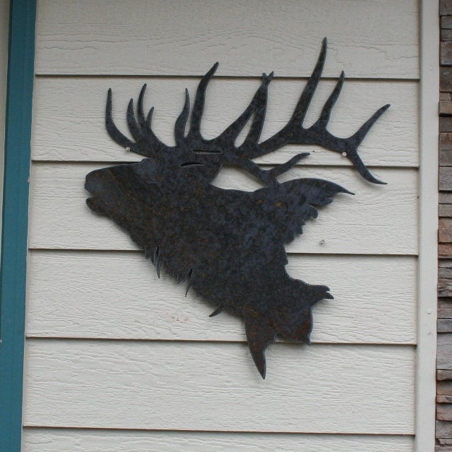 Majestic Elk Silhouette Recycled Steel Head Custom Metal Wall Art - image 1
