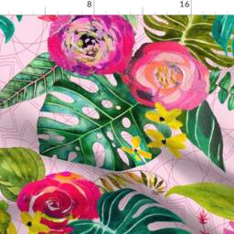 Tropical Monstera Curtain Panel - Green Pink Jungle Bohemian Floral Custom Boho By Theartwerks - thumbnail 4
