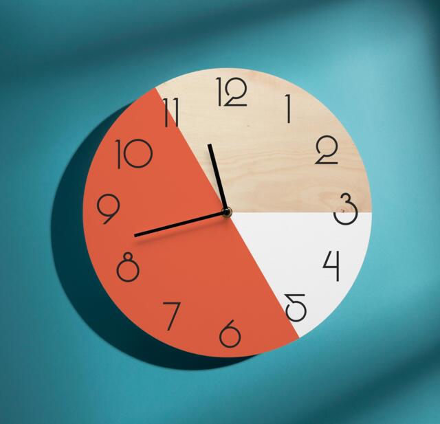 Orange & White Wood Wall Clock Mid-Century Art Modern With Numbers Silent - image 1