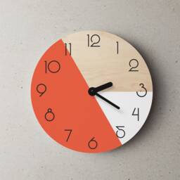 Orange & White Wood Wall Clock Mid-Century Art Modern With Numbers Silent - thumbnail 1