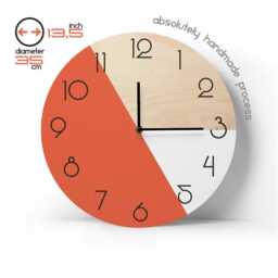 Orange & White Wood Wall Clock Mid-Century Art Modern With Numbers Silent - thumbnail 4