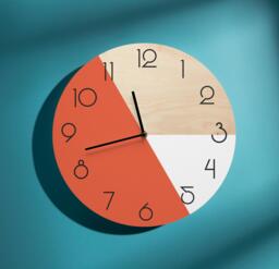 Orange & White Wood Wall Clock Mid-Century Art Modern With Numbers Silent - thumbnail 1