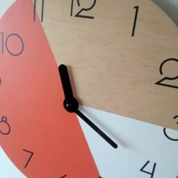 Orange & White Wood Wall Clock Mid-Century Art Modern With Numbers Silent - thumbnail 3