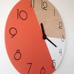 Orange & White Wood Wall Clock Mid-Century Art Modern With Numbers Silent - thumbnail 3