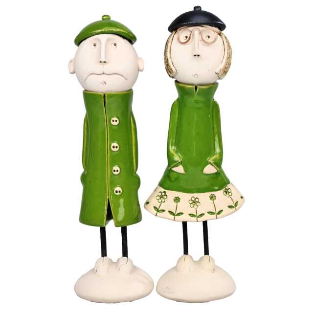 Handmade Quirky Green Ceramic Couple Figurine - Unique Artisan Decor Accent - image 1