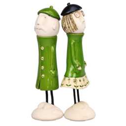 Handmade Quirky Green Ceramic Couple Figurine - Unique Artisan Decor Accent - thumbnail 3
