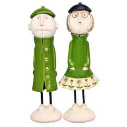 Handmade Quirky Green Ceramic Couple Figurine - Unique Artisan Decor Accent - thumbnail 1