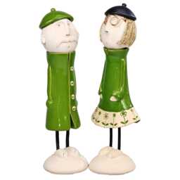 Handmade Quirky Green Ceramic Couple Figurine - Unique Artisan Decor Accent - thumbnail 2