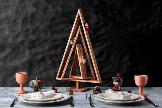Rustic Pine Wood Christmas Tree, Tabletop Holiday Decor, Wooden Centerpiece For Dinner Table - image 1