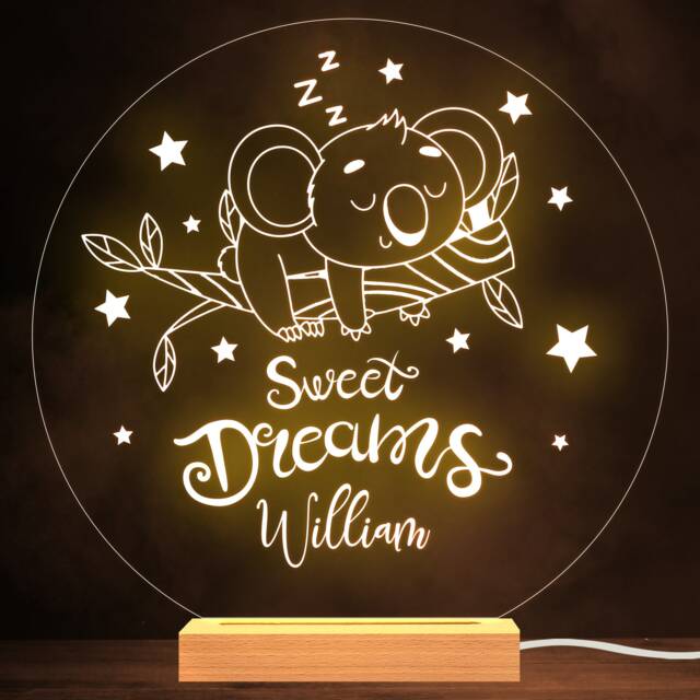 Kids Sleeping Baby Koala Round Name Personalised Gift Lamp Night Light - image 1