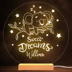 Kids Sleeping Baby Koala Round Name Personalised Gift Lamp Night Light