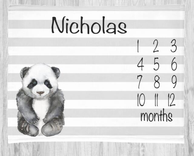 Panda Baby Milestone Blanket, Personalized Boy Girl Monthly Tracker Growth - image 1