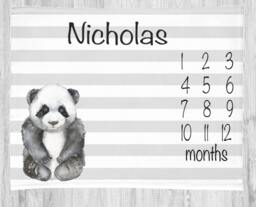 Panda Baby Milestone Blanket, Personalized Boy Girl Monthly Tracker Growth - thumbnail 1