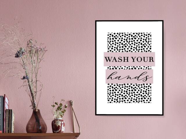 Wash Your Hands Antique Pink - Wall Print Bathroom Home Gift Bespoke Poster A5 A4 A3 Framed - image 1