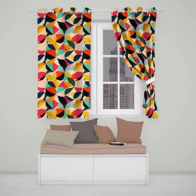 Abstract Organic Leaf Shapes Mid Century Modern Seamless Pattern Readymade Eyelet Ring Top Thermal 100% Blackout Curtains - image 1