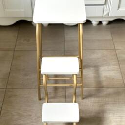 Step Ladder With Brass Color Legs, White Step Stool Adult, Library Ladder, Bar Stool, Tall Folding Chair, Wood Kitchen Island - thumbnail 2