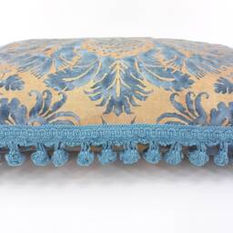 Fortuny Fabric Tassel Fringe Lumbar Throw Pillow Case Demedici Pattern in Blue & Gold Texture - Made Italy - thumbnail 4