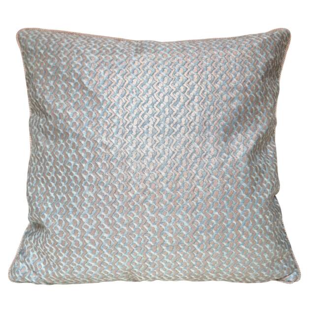 Fortuny Fabric Throw Pillow Cushion Cover Aquamarine & Silvery Gold Tapa Pattern - Made in Italy - image 1