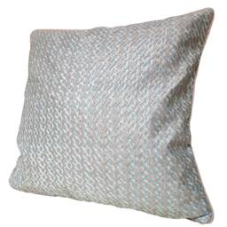 Fortuny Fabric Throw Pillow Cushion Cover Aquamarine & Silvery Gold Tapa Pattern - Made in Italy - thumbnail 4