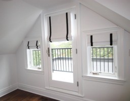 Custom Linen Roman Shade, White With Black Border, Chain Mechanism