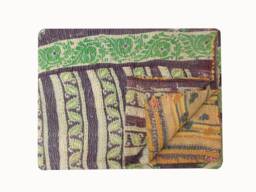 Handmade Vintage Kantha Quilt Recycled Boho Throw Blanket - 56 X 80 Inches