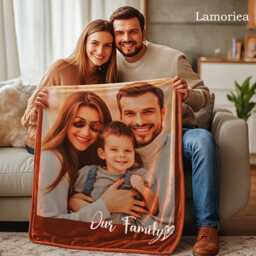 Personalized Family Portrait Blanket, Custom Photo Memorial Gift, Gift For Family, Christmas Mom Blanket - thumbnail 2