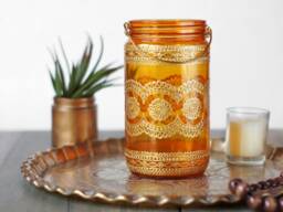 Henna Candle Lantern Bohemian Decor, Personalized Mason Jar Light - thumbnail 1