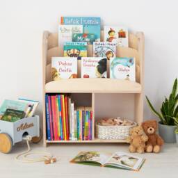 Wooden Montessori Bookshelf Front Facing Kid's Book & Toy Storage - thumbnail 2