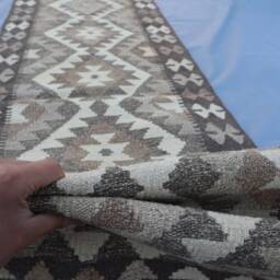 Short Kilem Runner Rug, 2x6'6 Afghan Beige Gray Turkmen Kilim Runner, Natural Veg Dyes Hallway Kitchen - thumbnail 4