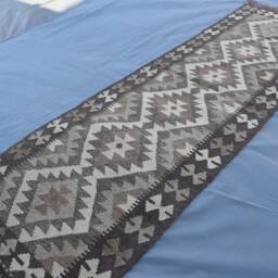 Short Kilem Runner Rug, 2x6'6 Afghan Beige Gray Turkmen Kilim Runner, Natural Veg Dyes Hallway Kitchen - thumbnail 3