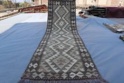 Short Kilem Runner Rug, 2x6'6 Afghan Beige Gray Turkmen Kilim Runner, Natural Veg Dyes Hallway Kitchen - thumbnail 1