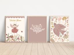 Set Of 3 Personalised Fairy & Wildflower Prints. Perfect For A Girls Room, Nursery Or Playroom - Prints Only - thumbnail 1