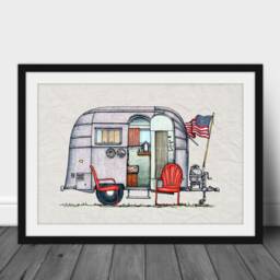 Air Stream Camper - Travel Trailer Van Vanlife Happy Art Print Whimsical Wall Decor Glamping - thumbnail 3