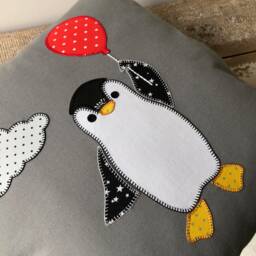 Penguin Pillow Cover, Grey Cushion For Kids Room - thumbnail 4