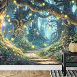 Enchanted Magical Forest Trees Girls Room Wall Decor Gift, Art Print Photomural Wallpaper Mural Easy-Install Removeable Peel & Stick Decal - thumbnail 3