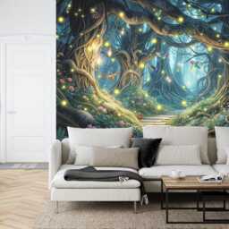 Enchanted Magical Forest Trees Girls Room Wall Decor Gift, Art Print Photomural Wallpaper Mural Easy-Install Removeable Peel & Stick Decal - thumbnail 2