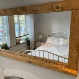 Rustic Wall Mirror - Handmade Waxed Wooden With Shelf Hallway Entrance - thumbnail 3