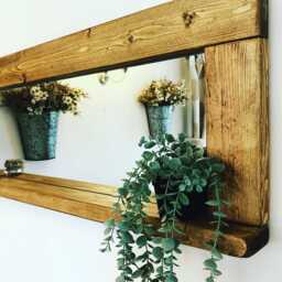Rustic Wall Mirror - Handmade Waxed Wooden With Shelf Hallway Entrance