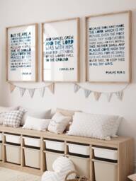 Set Of 3 Christian Prints, Boys Bedroom Decor, Bible Verse Wall Art, Blue Grey, Teenager Art - thumbnail 1