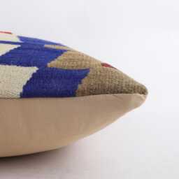 Vintage Turkish Kilim Pillow Cover, Handwoven Wool Cushion, 18x18 Inch Geometric Design - thumbnail 4