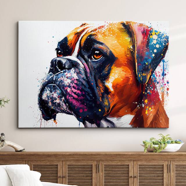 Boxer Abstract Dog Pet Animal Painting Splatter Wall Art, Framed Canvas Poster Print, Home Kitchen Office Room Decor, Family Gifts - image 1